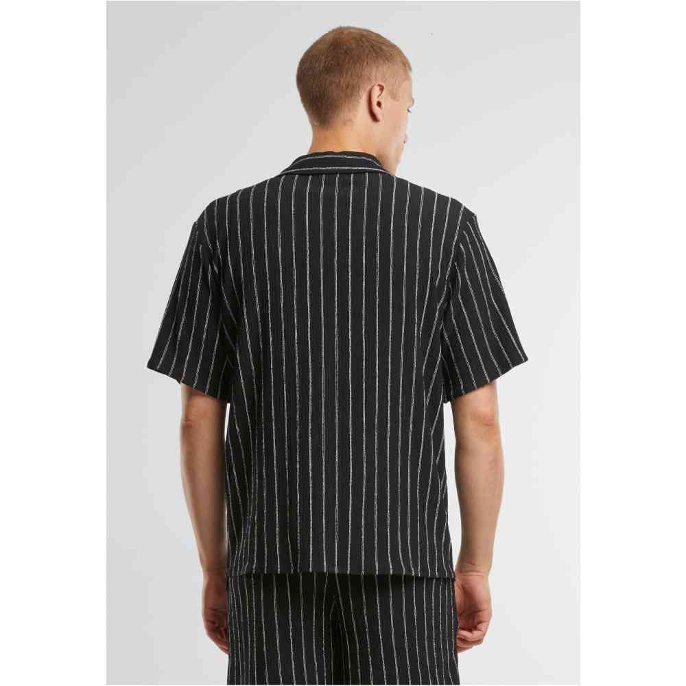 Urban Classics - Striped Crinkle Resort Overhemd - Zwart/Gebroken wit